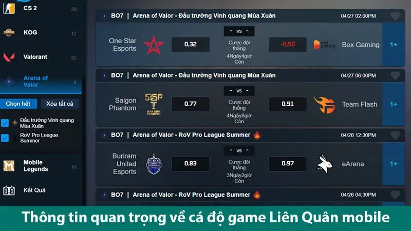 Thông tin quan trọng về cá độ game Liên Quân mobile