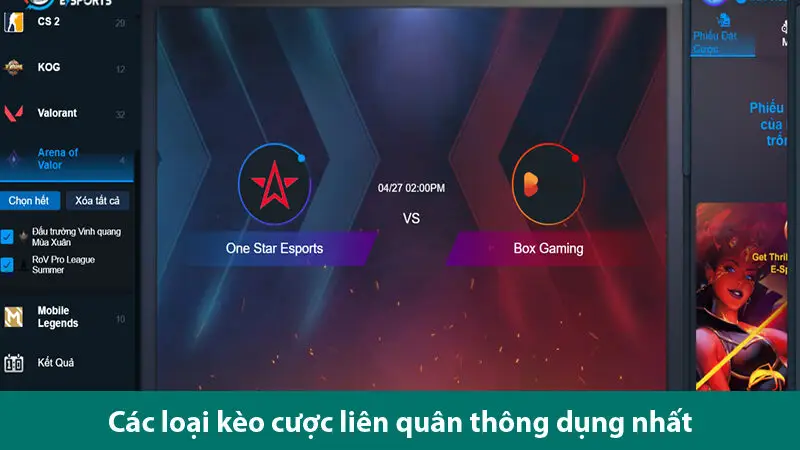 Các loại kèo cược liên quân thông dụng nhất